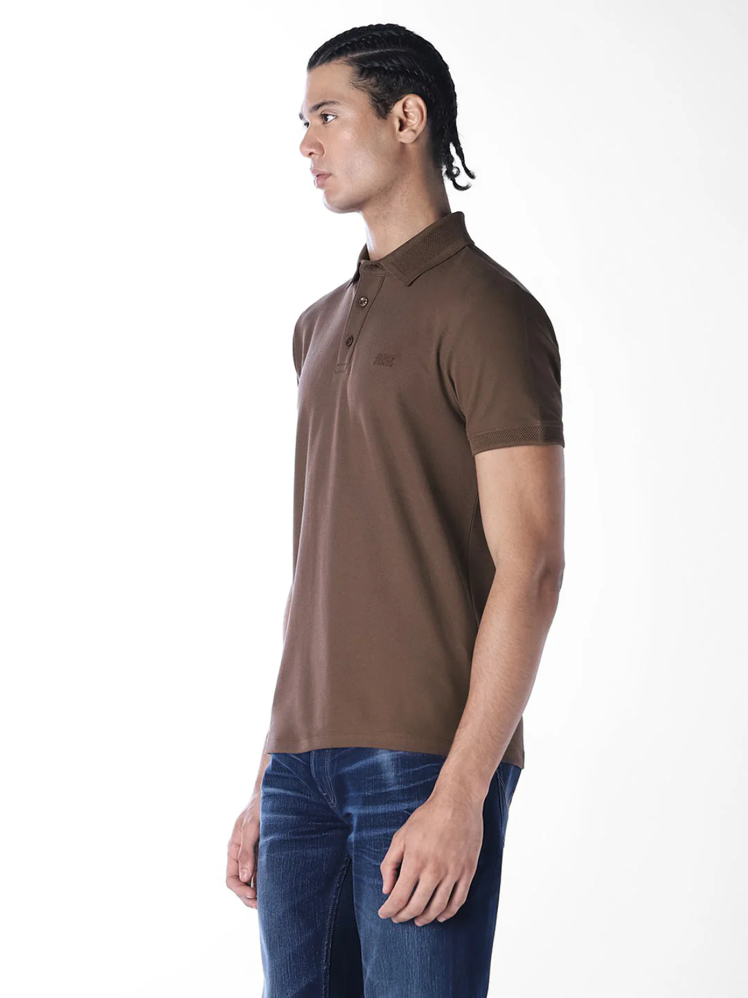 Knitted Logo Print Polo - Dark Brown - Image 3