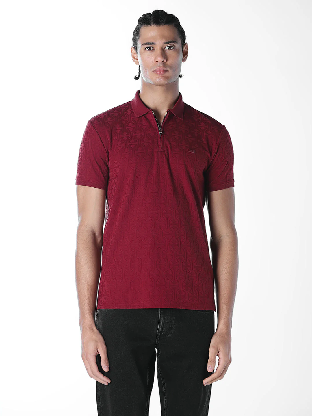 Dark Red Jacquard Polo - Image 2