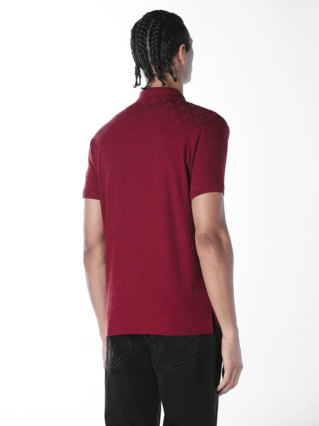 Dark Red Jacquard Polo - Image 4