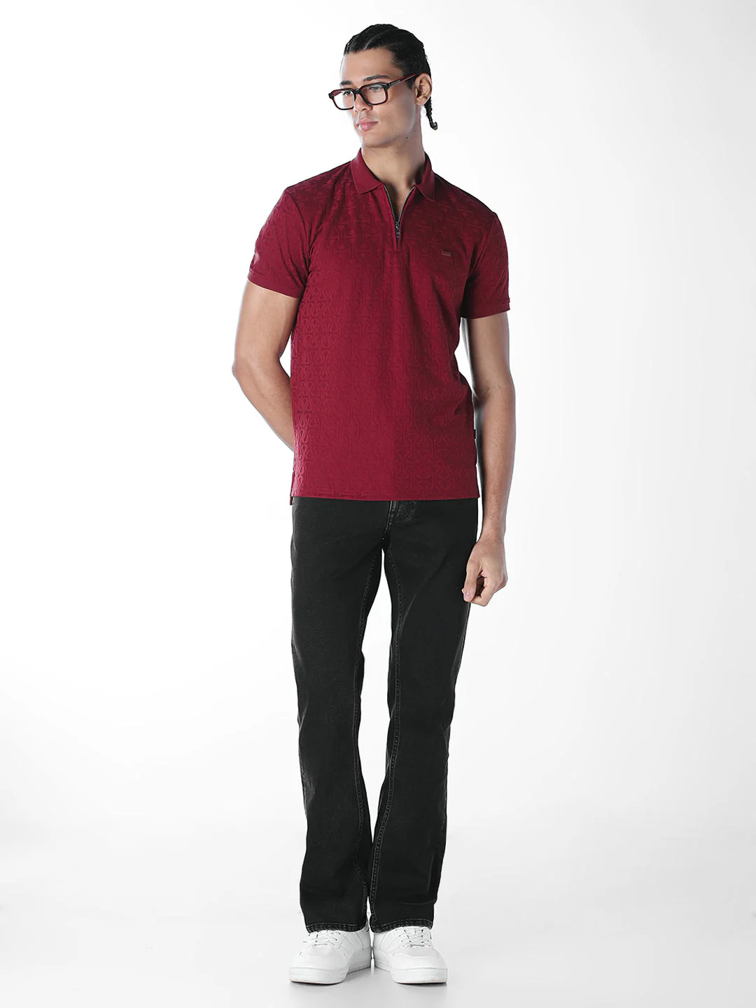 Dark Red Jacquard Polo - Image 6