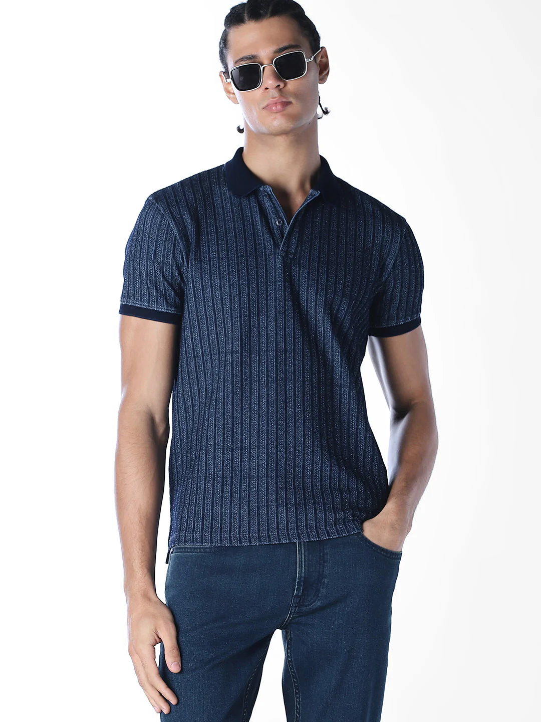 Indigo Dobby Jacquard Polo