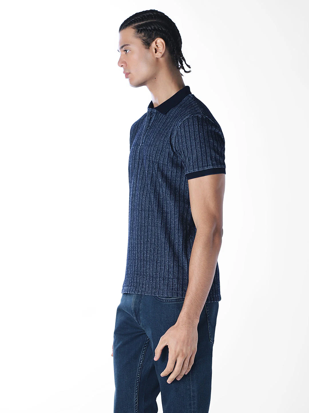 Indigo Dobby Jacquard Polo - Image 3