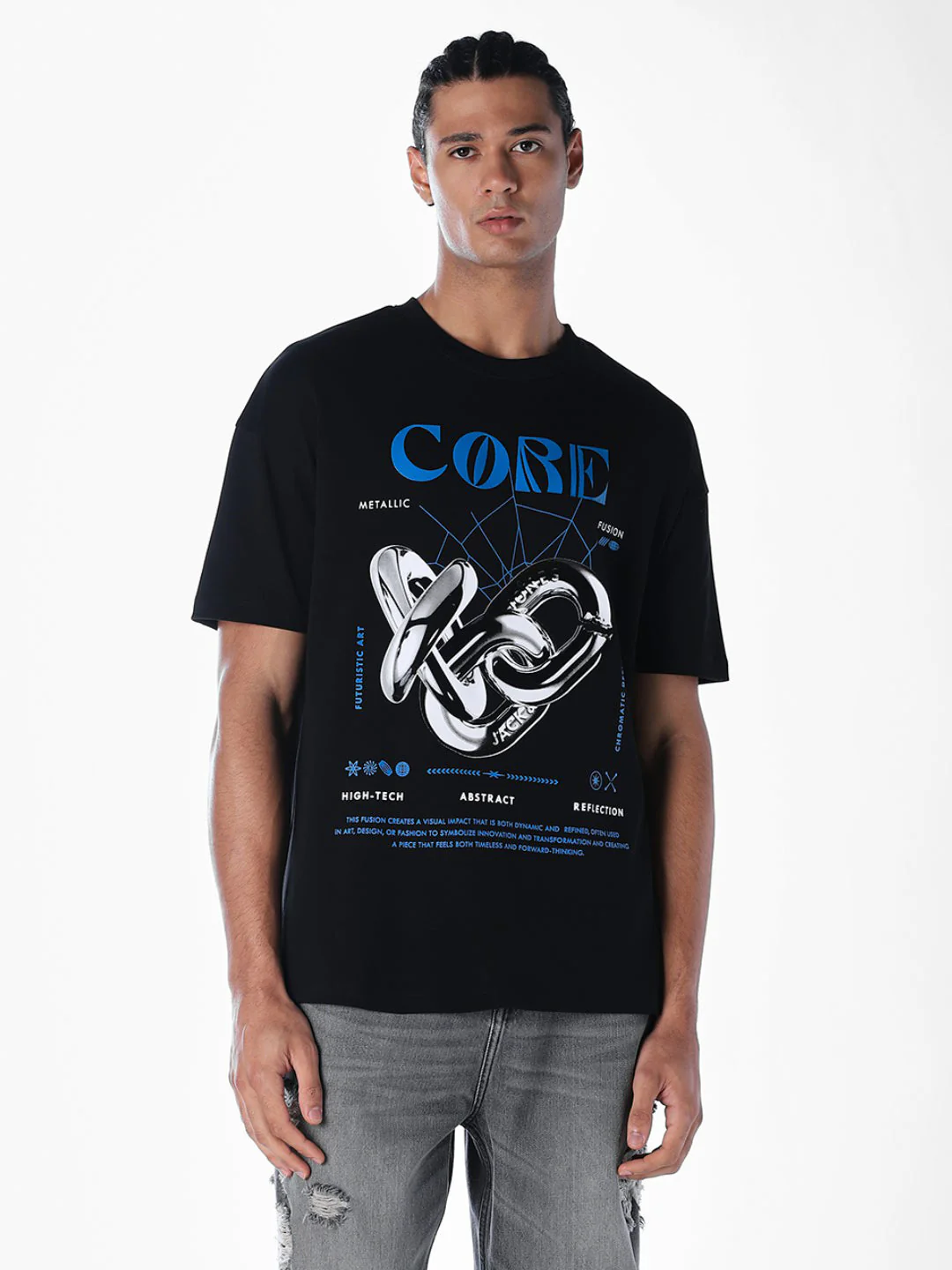 Printed Oversized Black T-shirt - Image 2