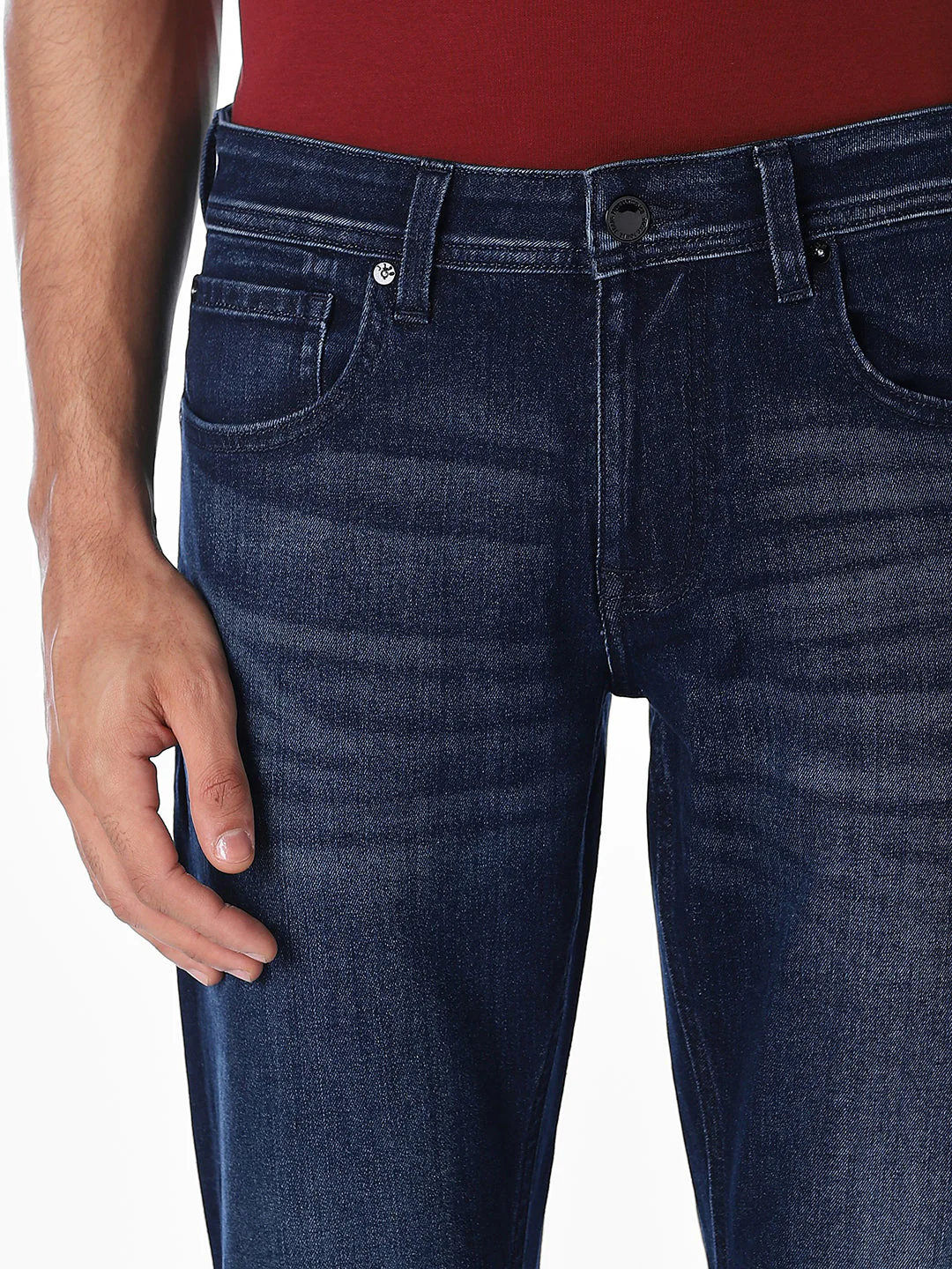 Dark Blue Mildly Washed Slim Fit Jeans - Image 4