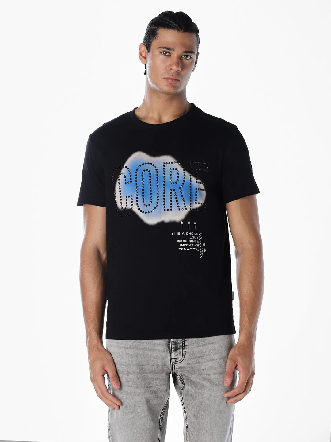 Black Stylised Print Cotton T-shirt - Image 2