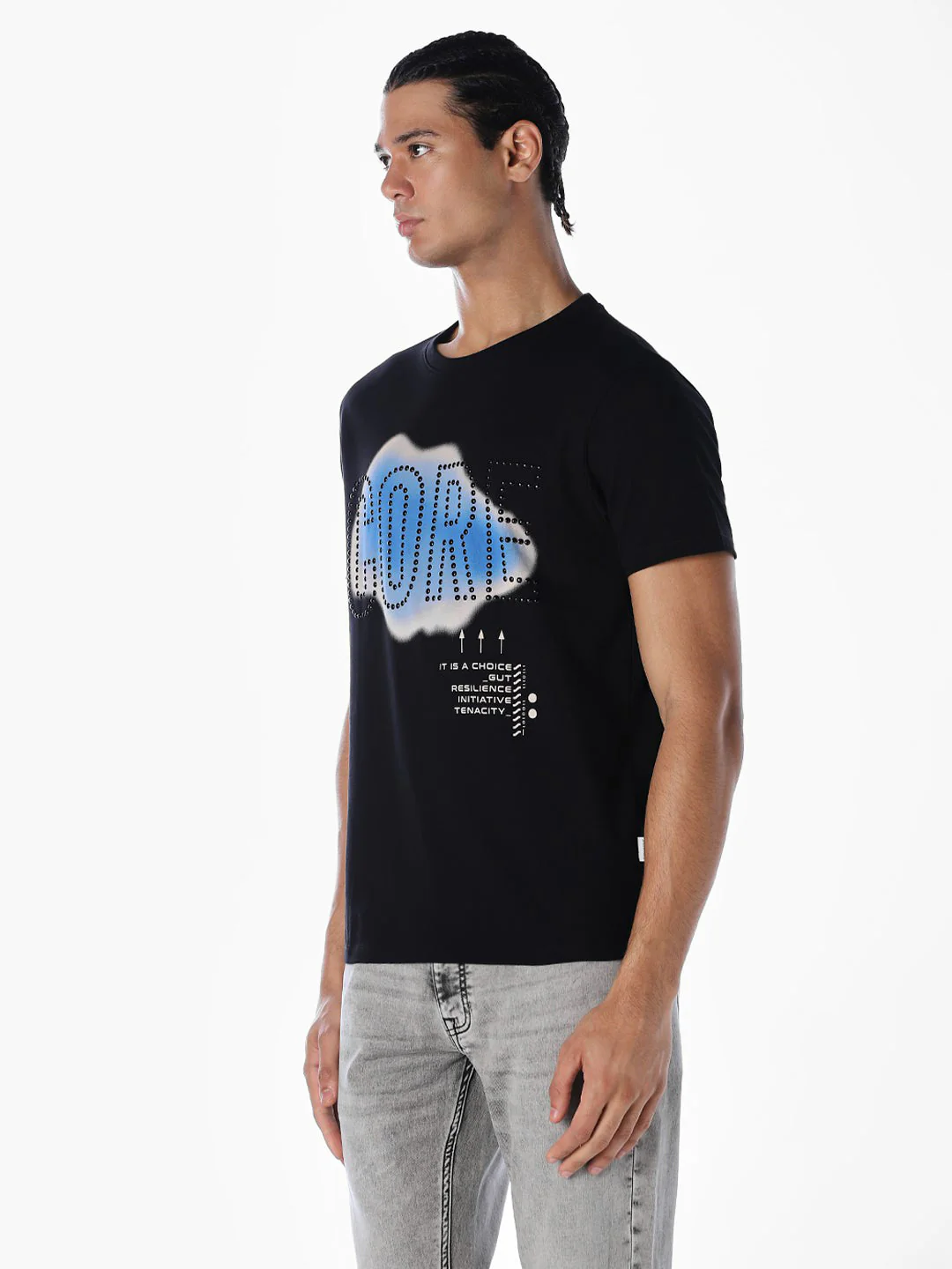 Black Stylised Print Cotton T-shirt - Image 3