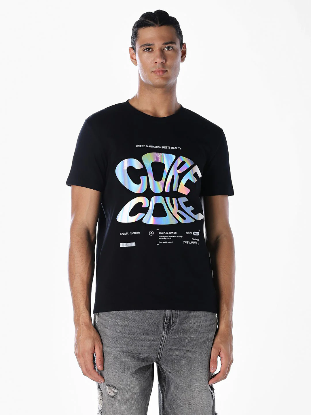 Black Typographic Print T-shirt - Image 2