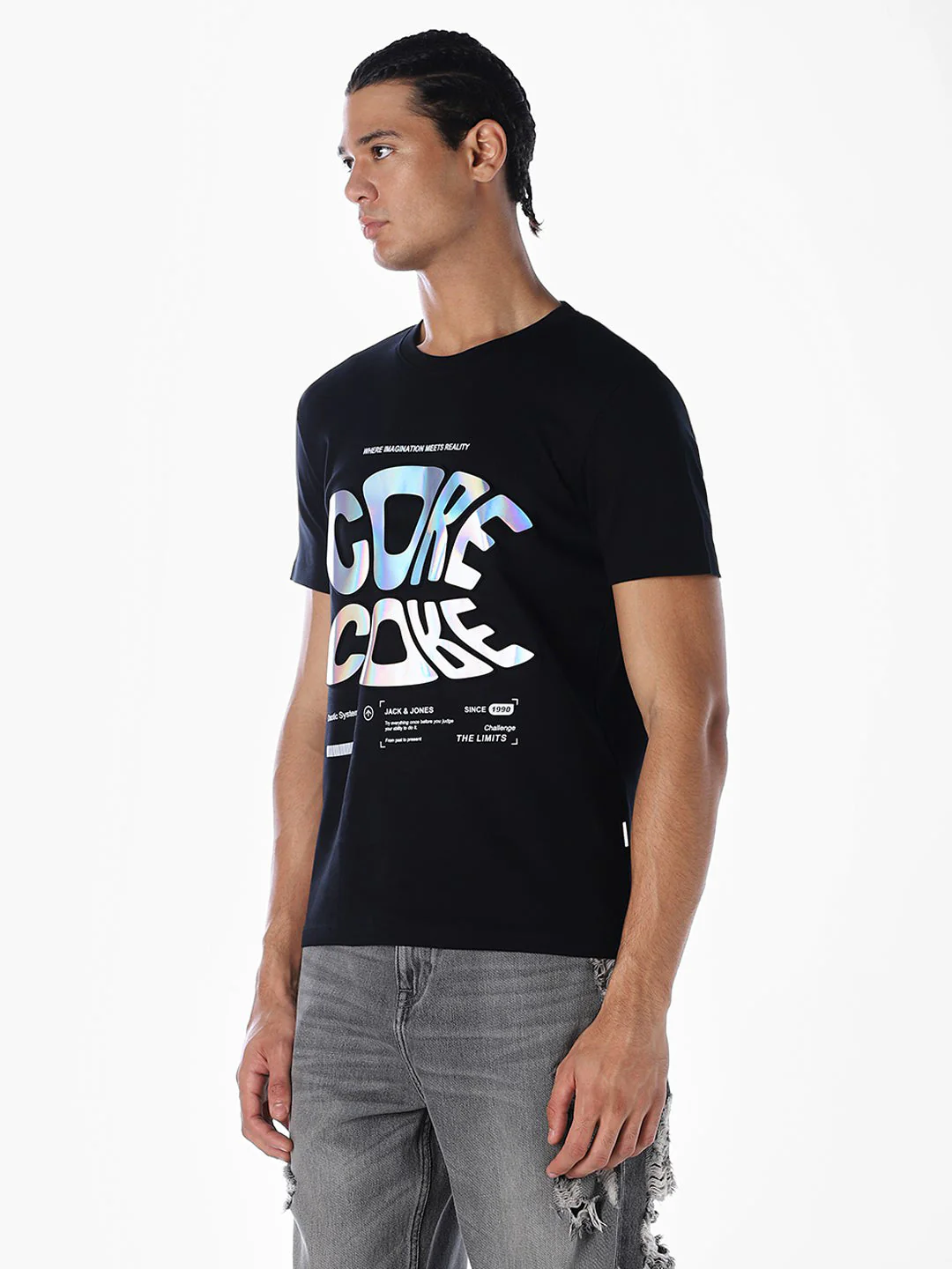 Black Typographic Print T-shirt - Image 3