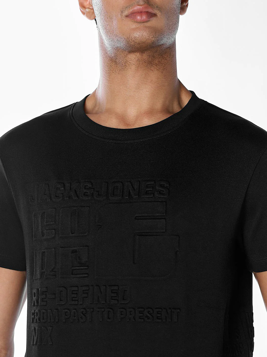 Black Tonal Embossed Logo Cotton T-shirt - Image 5
