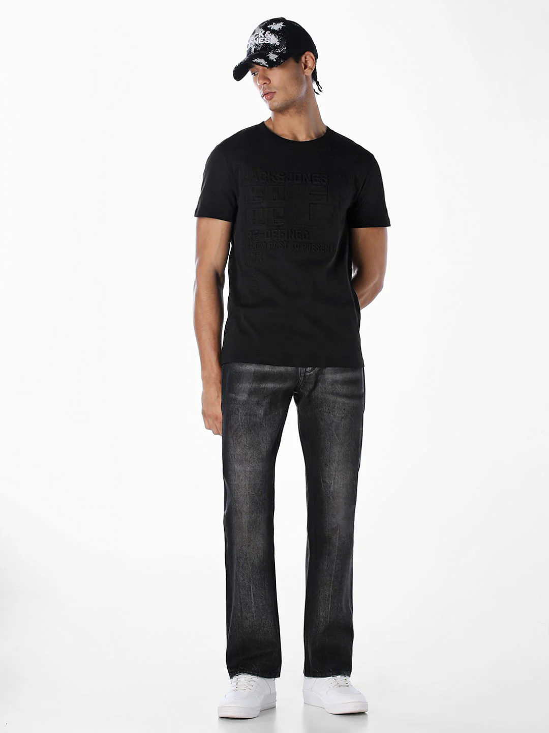 Black Tonal Embossed Logo Cotton T-shirt - Image 6