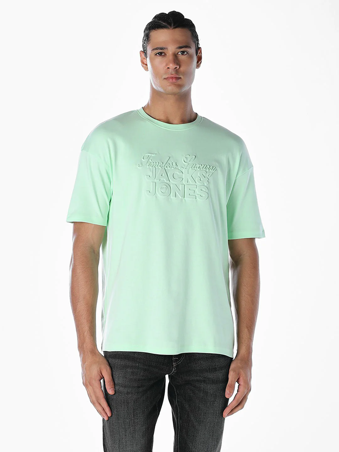 Embossed Text Boxy Fit T-shirt - Pastel Green - Image 2