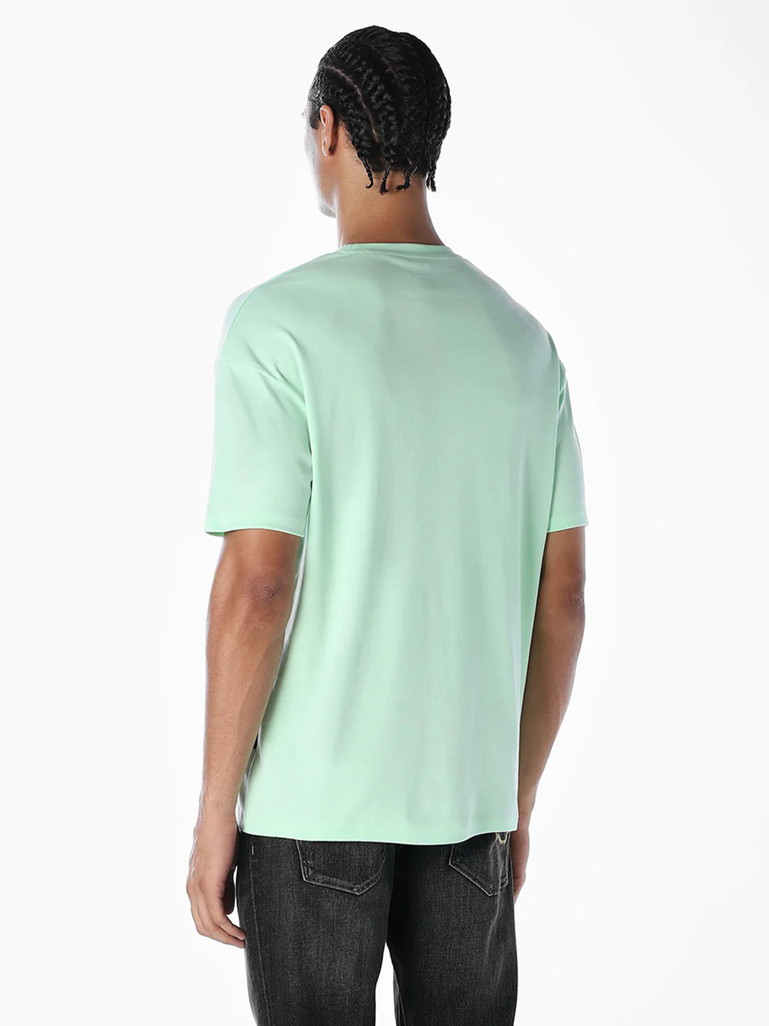 Embossed Text Boxy Fit T-shirt - Pastel Green - Image 4