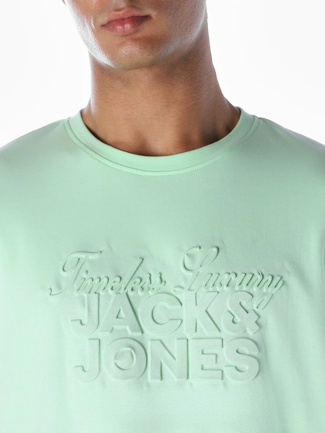 Embossed Text Boxy Fit T-shirt - Pastel Green - Image 5