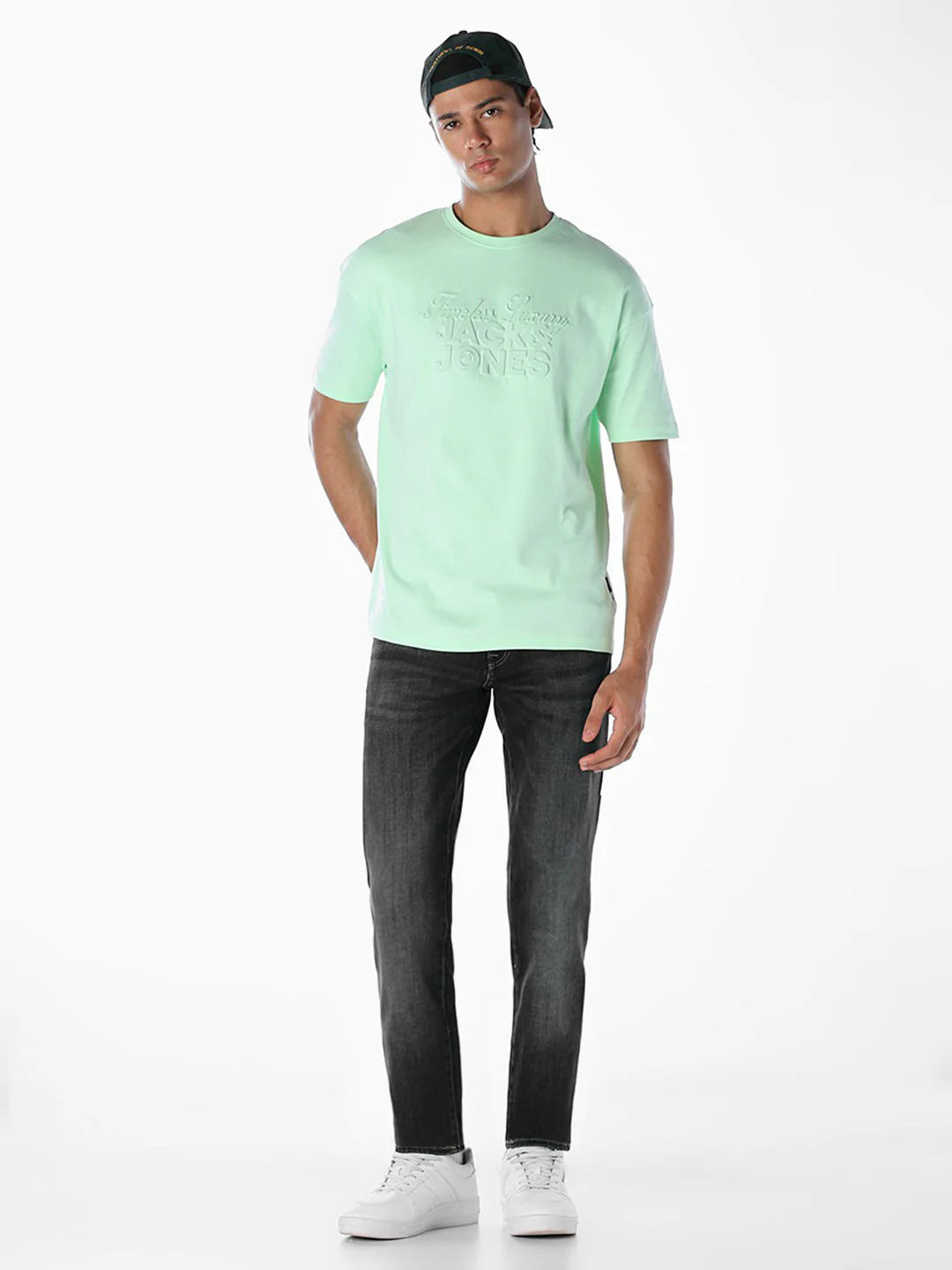Embossed Text Boxy Fit T-shirt - Pastel Green - Image 6