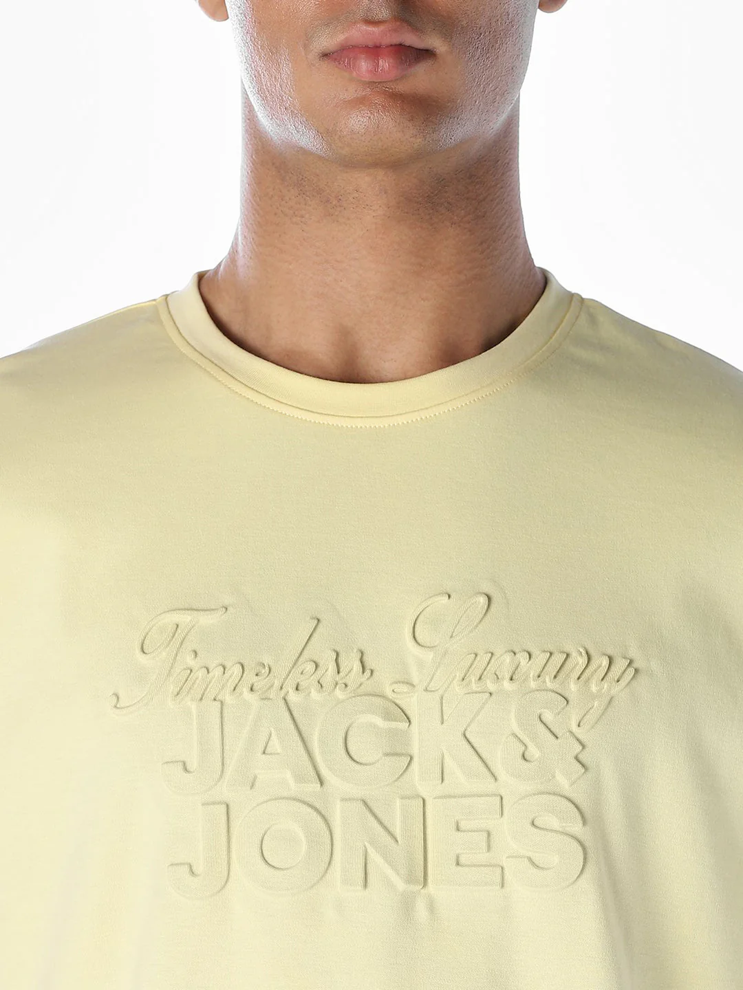 Embossed Text Boxy Fit T-shirt - Pastel Yellow - Image 5