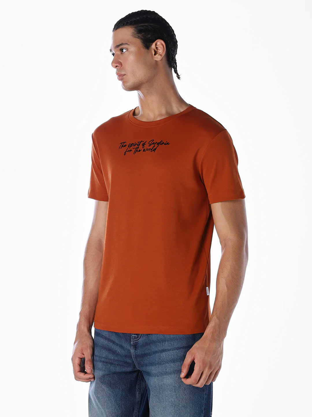 Rust Slogan Print Cotton T-shirt - Image 3