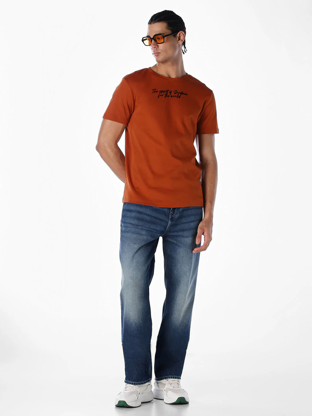 Rust Slogan Print Cotton T-shirt - Image 6
