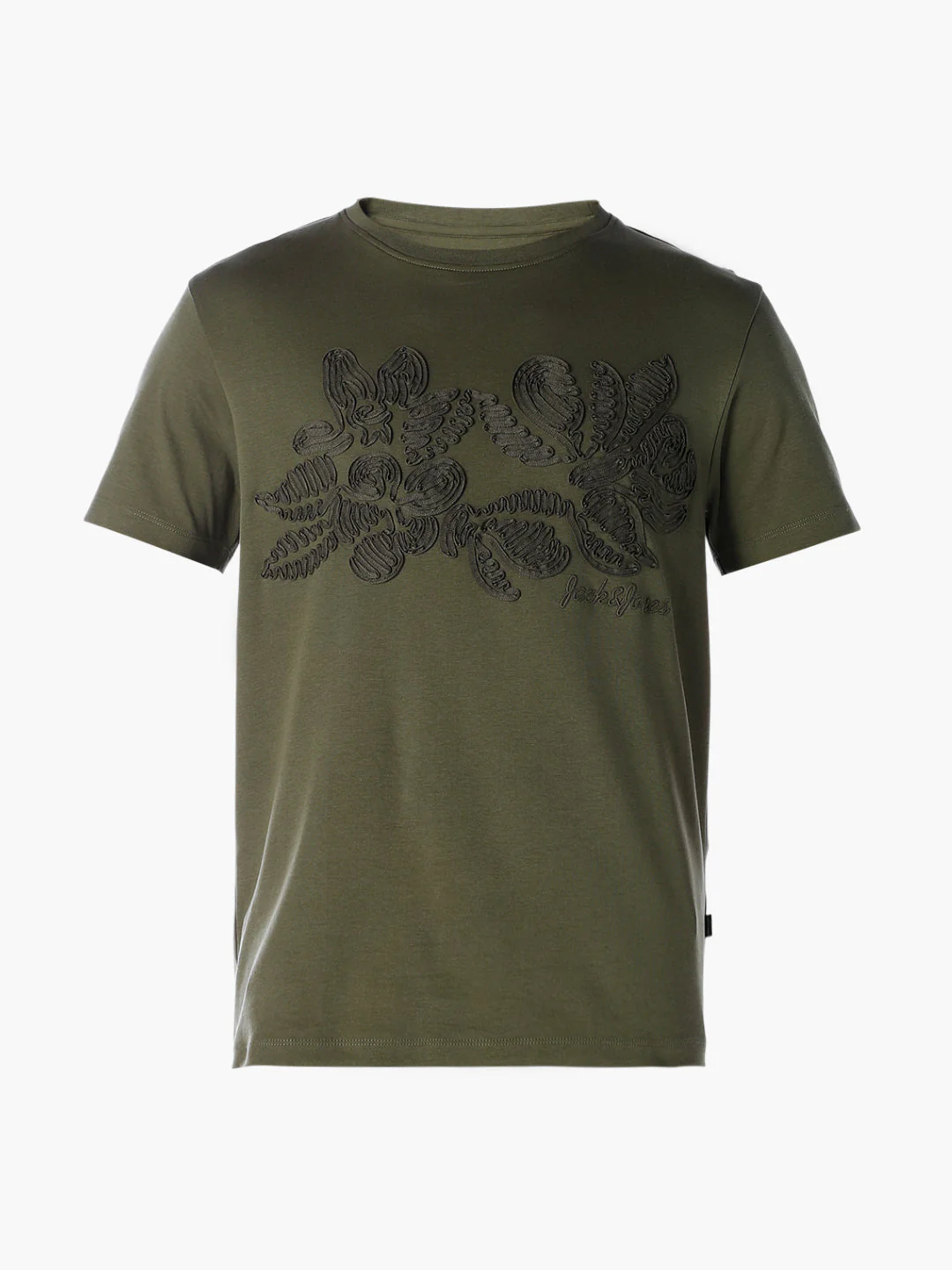 Embroidered Print T-shirt - Olive - Image 7
