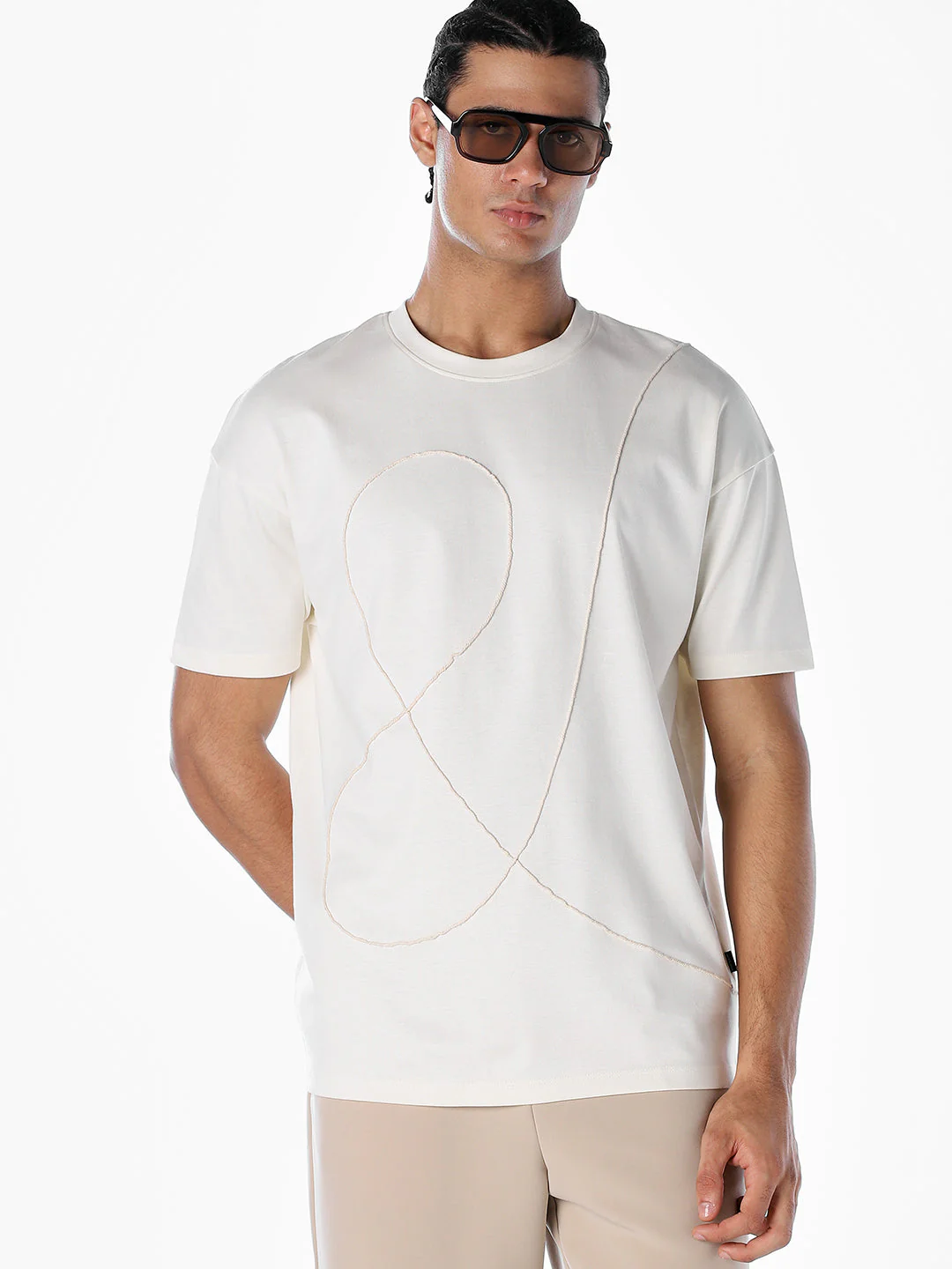 Textured Stitch Detail Oversized T-shirt - White