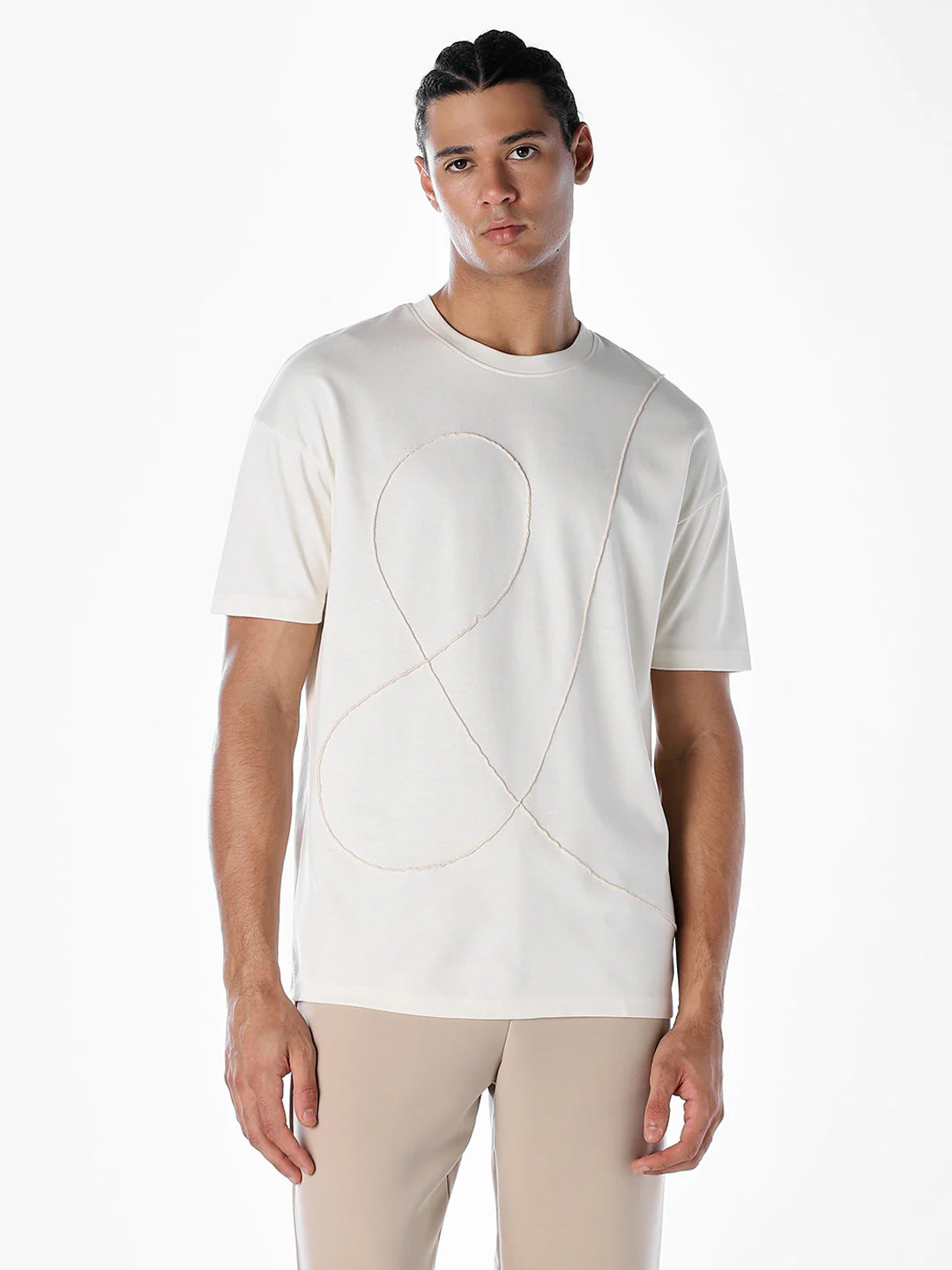 Textured Stitch Detail Oversized T-shirt - White - Image 2