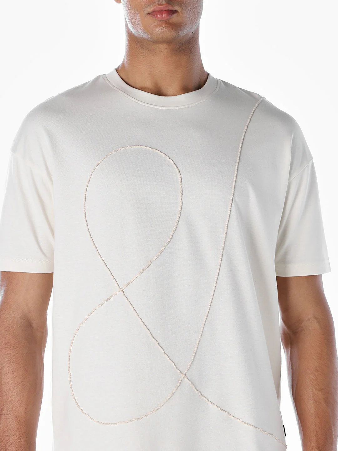 Textured Stitch Detail Oversized T-shirt - White - Image 5