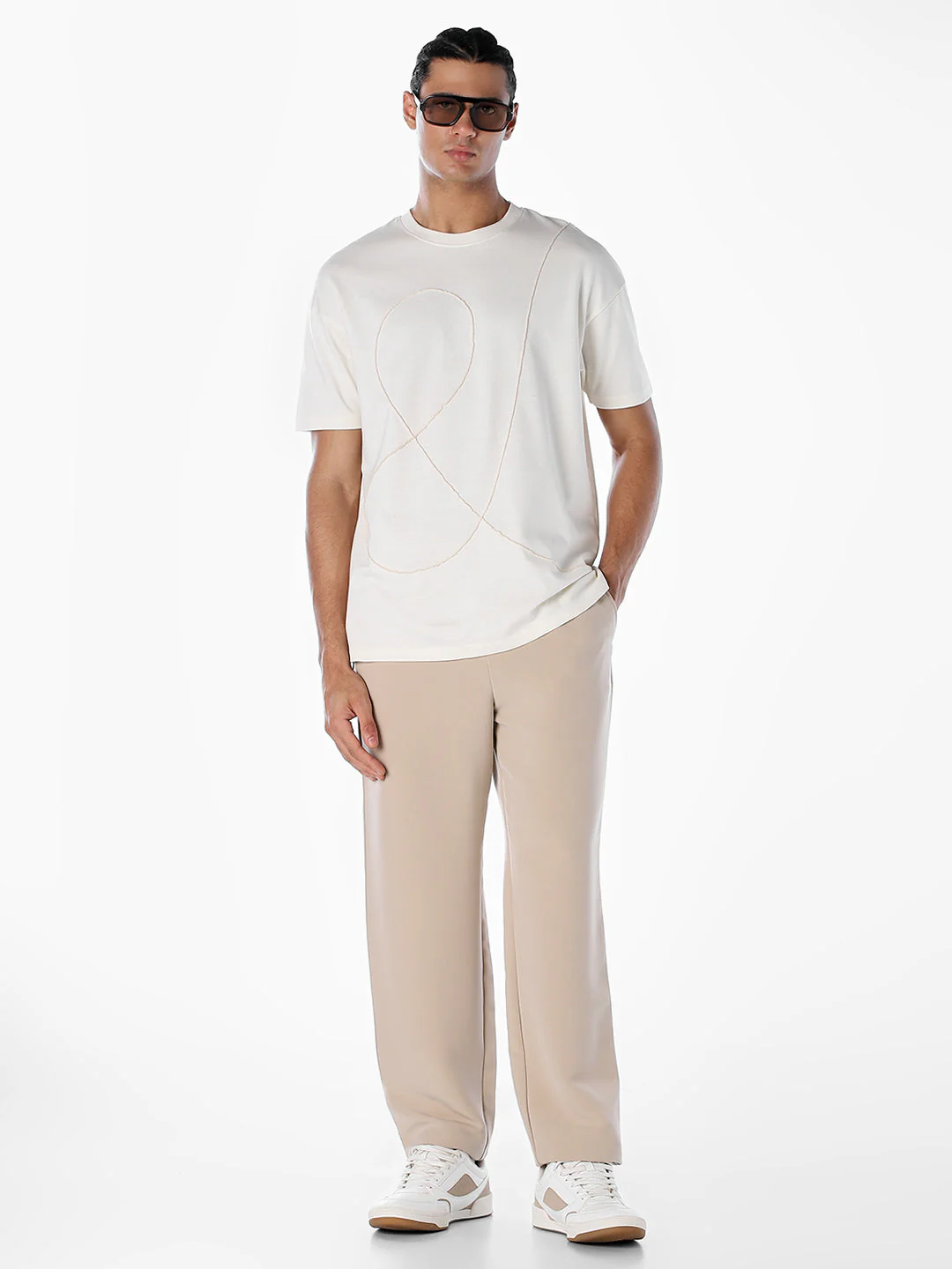 Textured Stitch Detail Oversized T-shirt - White - Image 6