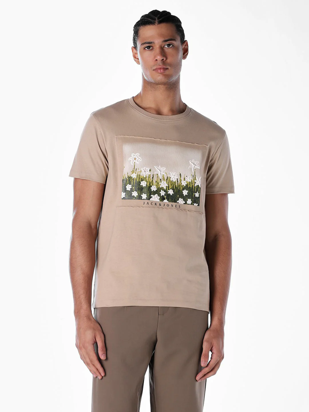 Beige Printed Cotton T-shirt - Image 2