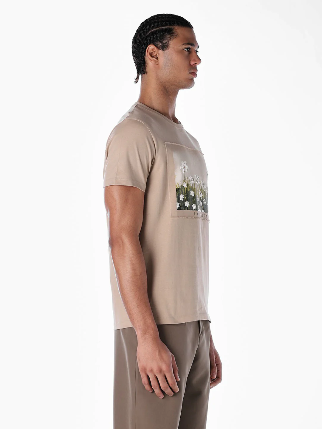 Beige Printed Cotton T-shirt - Image 3