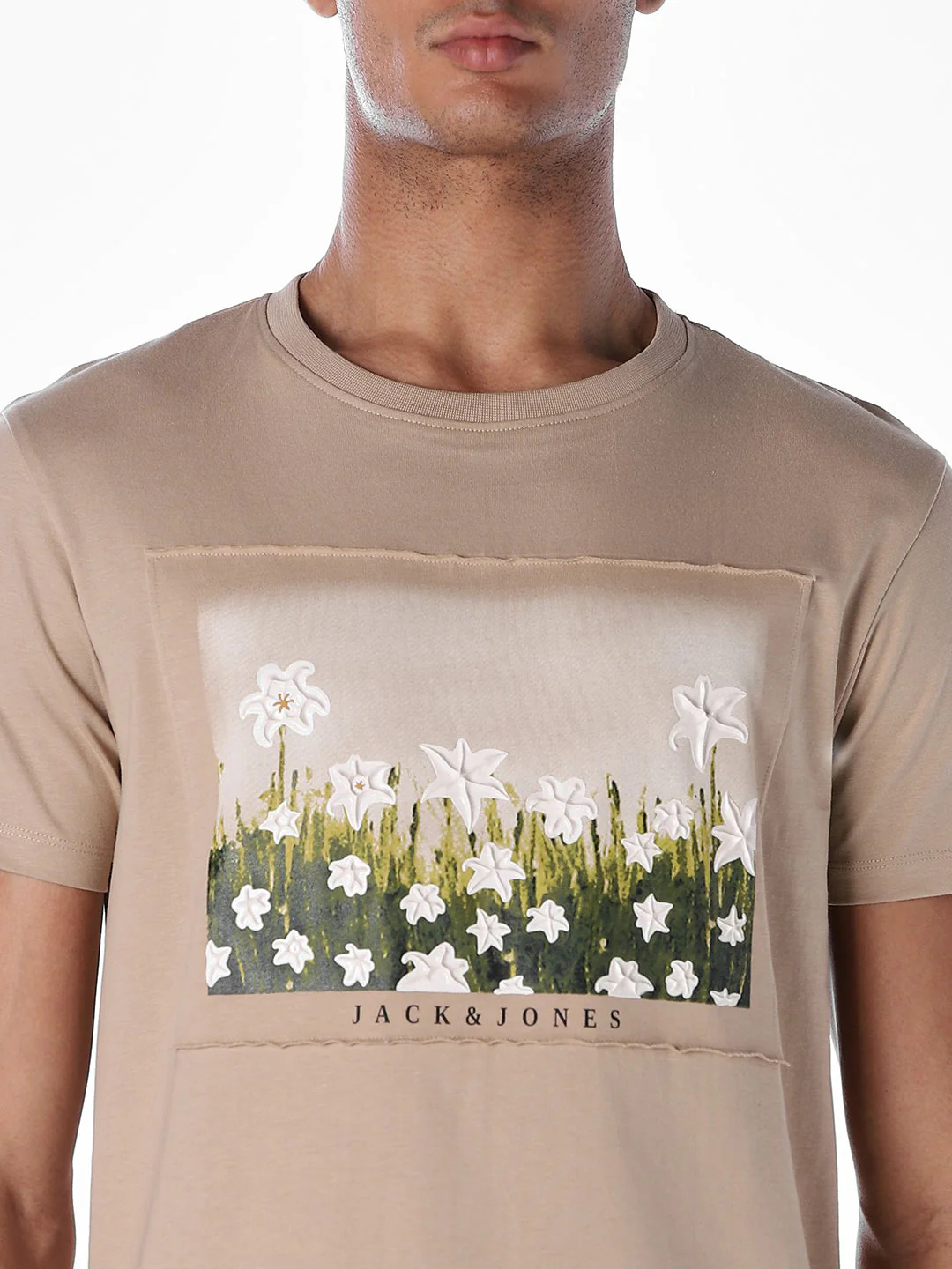 Beige Printed Cotton T-shirt - Image 5
