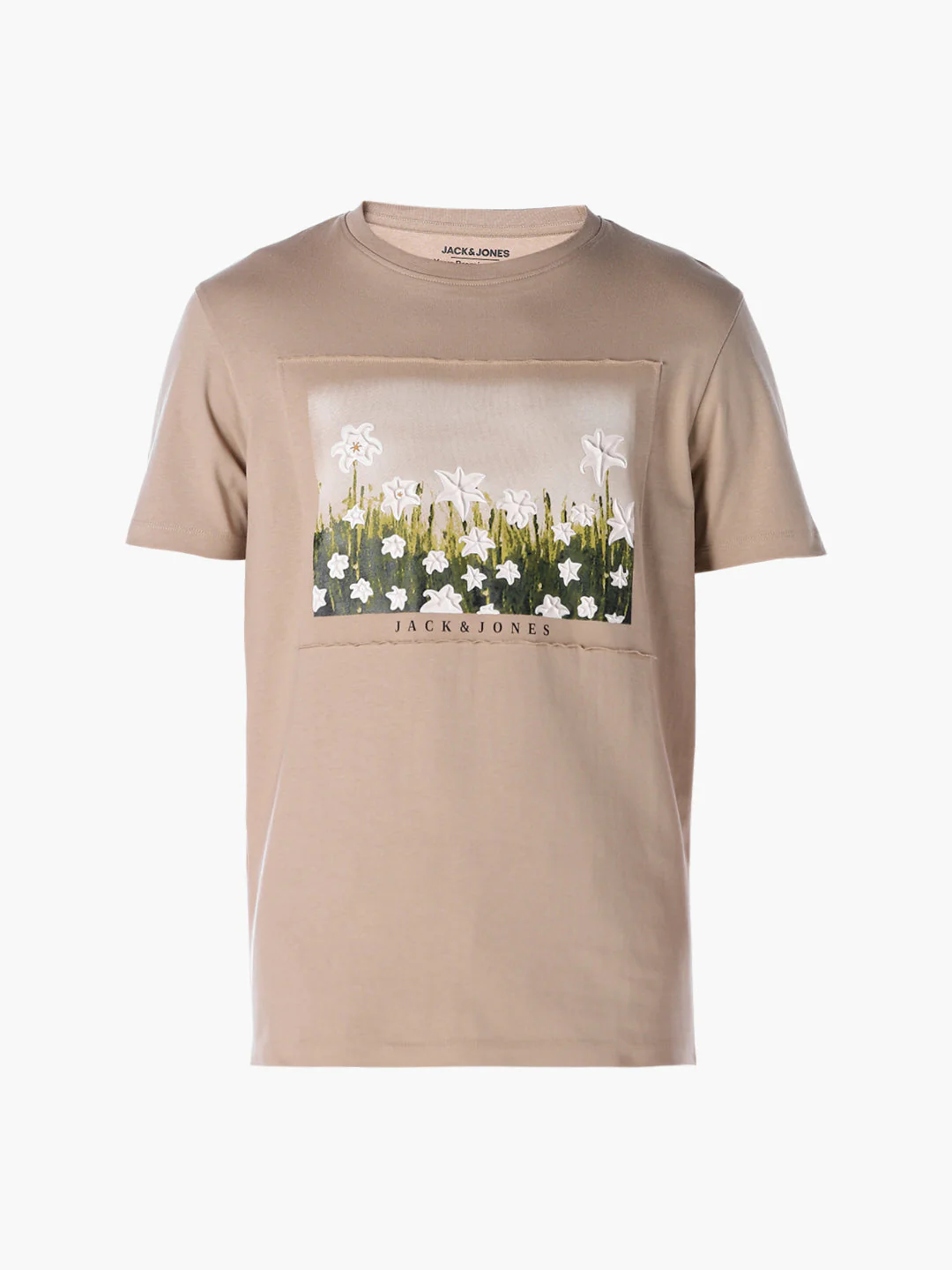 Beige Printed Cotton T-shirt - Image 7
