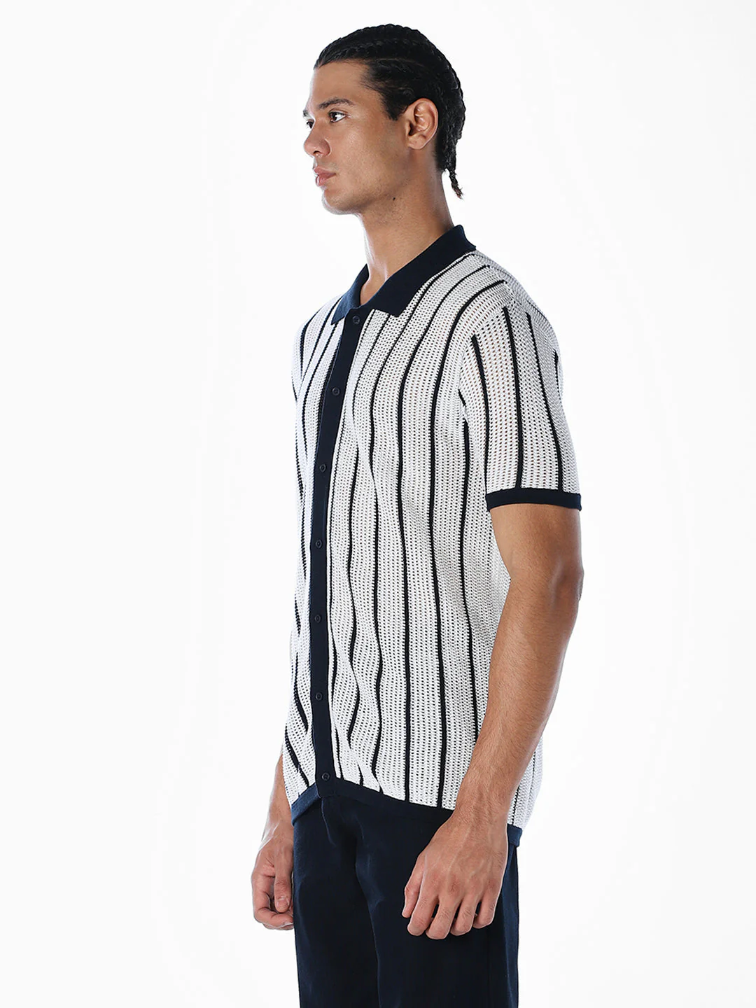 Jacquard Front Open Knit Polo - Image 3