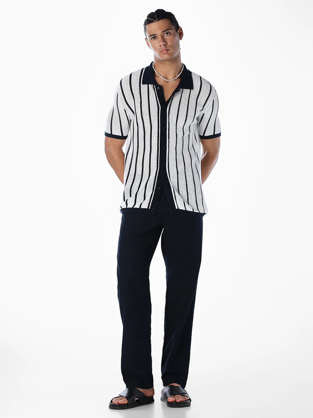 Jacquard Front Open Knit Polo - Image 6