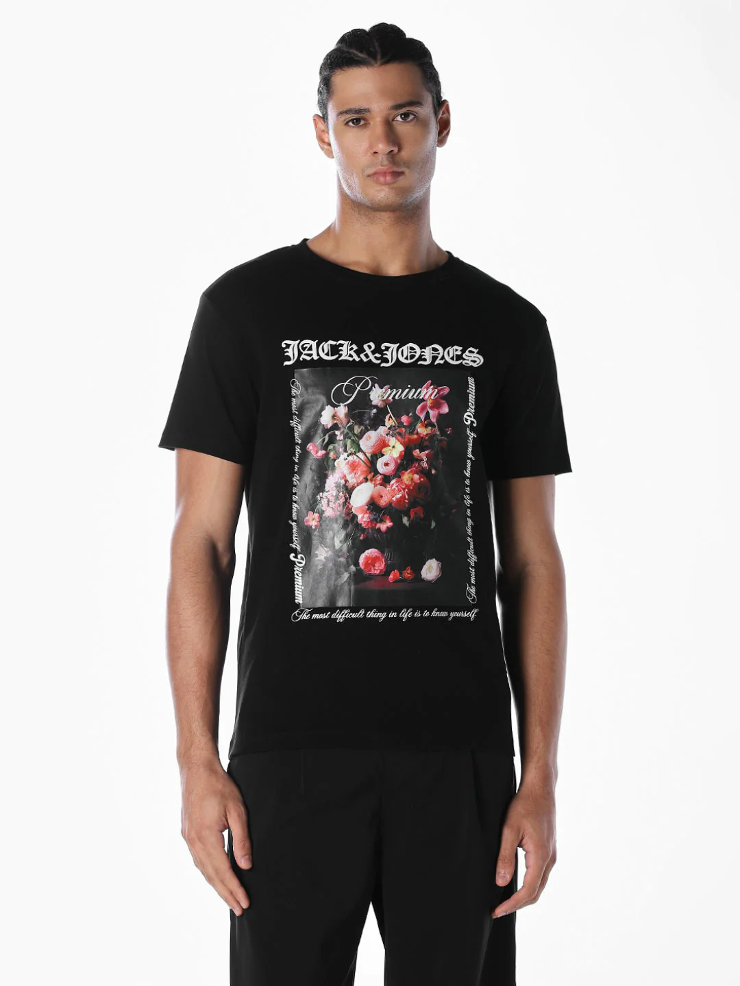 Black Floral Graphic Print T-shirt - Image 2