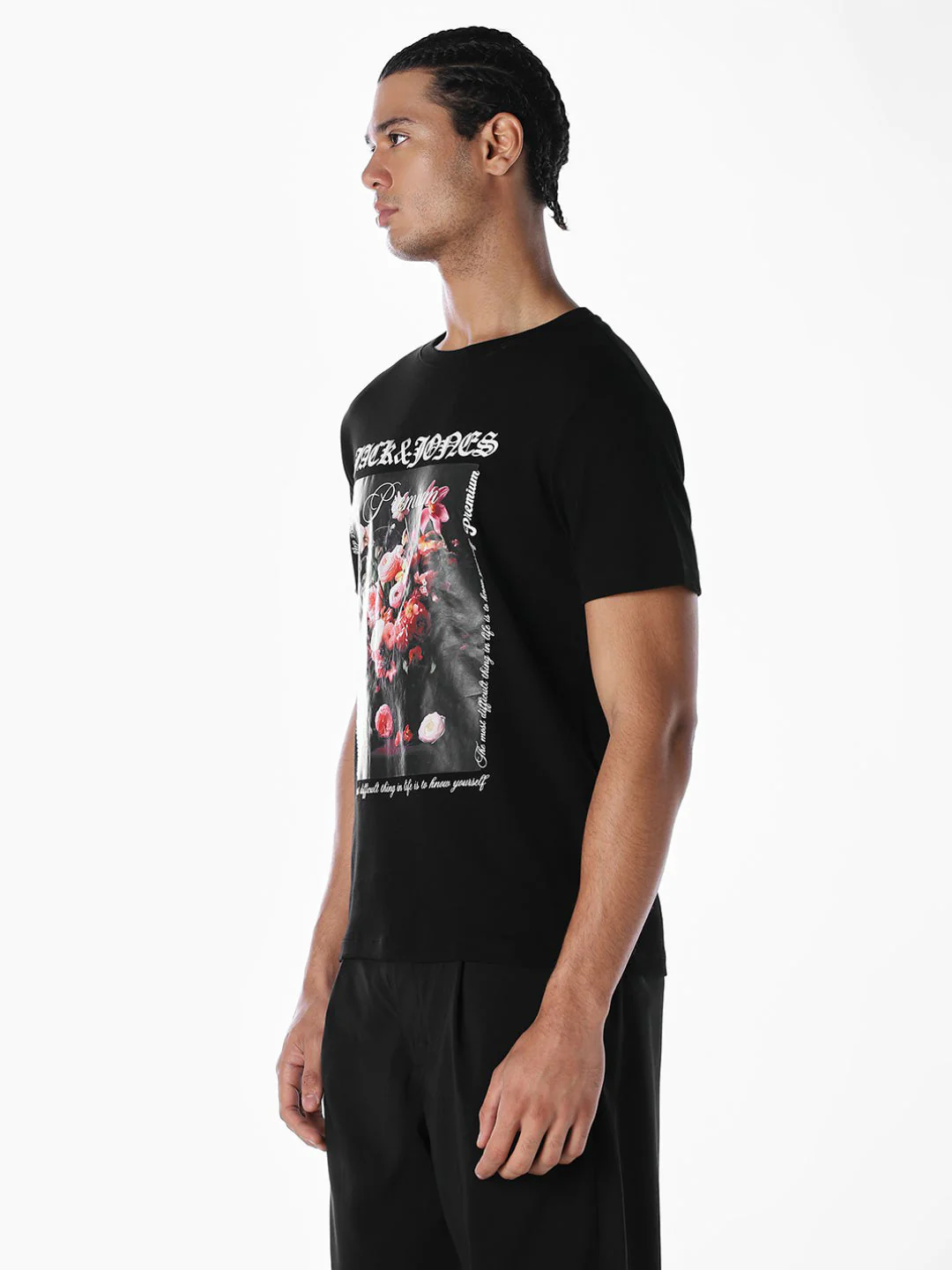 Black Floral Graphic Print T-shirt - Image 3