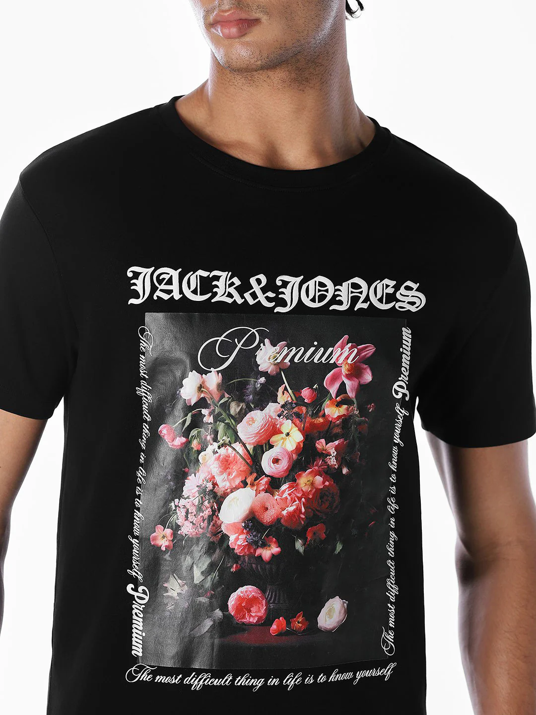 Black Floral Graphic Print T-shirt - Image 5