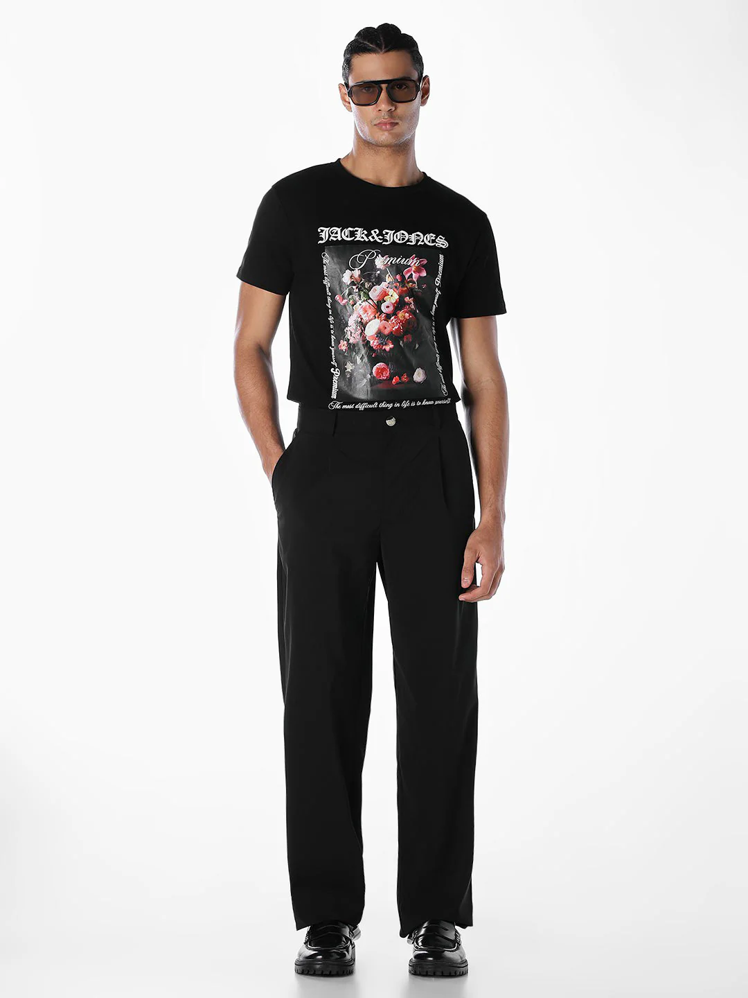 Black Floral Graphic Print T-shirt - Image 6