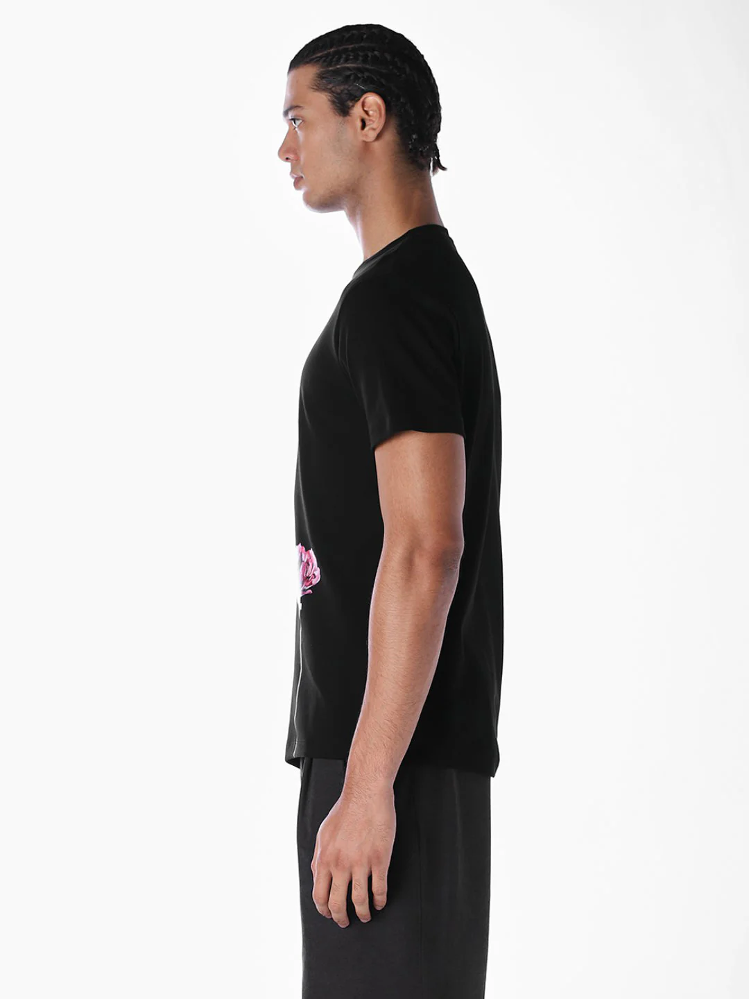 Black Floral Placement Print T-shirt - Image 3