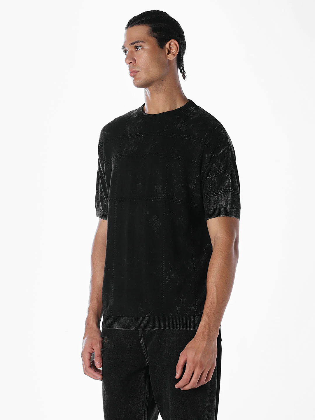 Acid Wash Knit Crew Neck T-shirt - Image 3