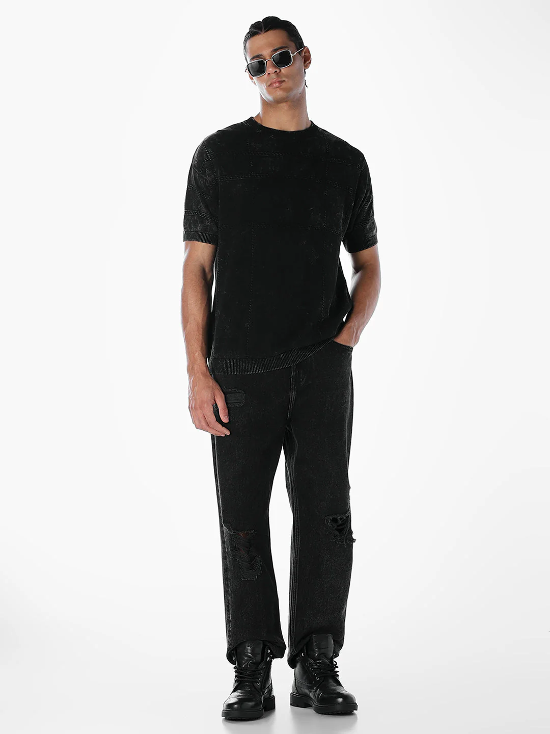 Acid Wash Knit Crew Neck T-shirt - Image 6