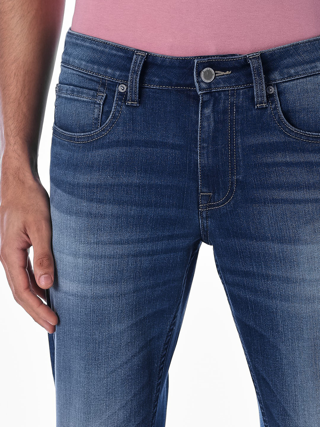 Washed Brak Slim Fit Jeans - Medium Blue - Image 4