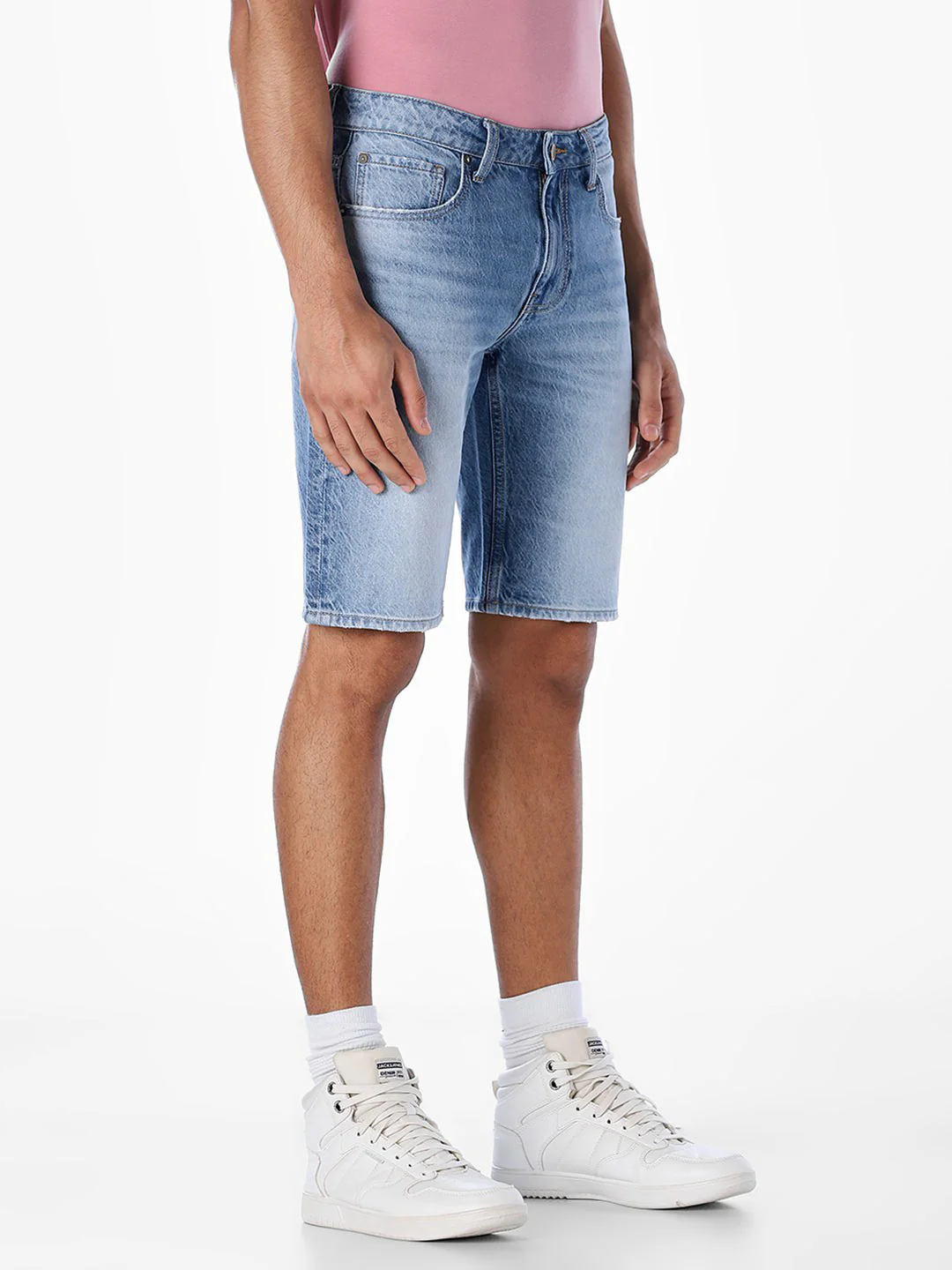 Blue Washed 5 Pocket Denim Shorts - Image 2