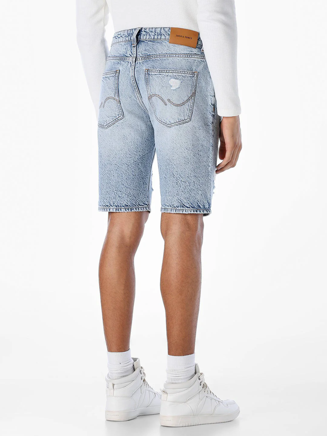 Blue Heavily Distressed Denim Shorts - Image 3