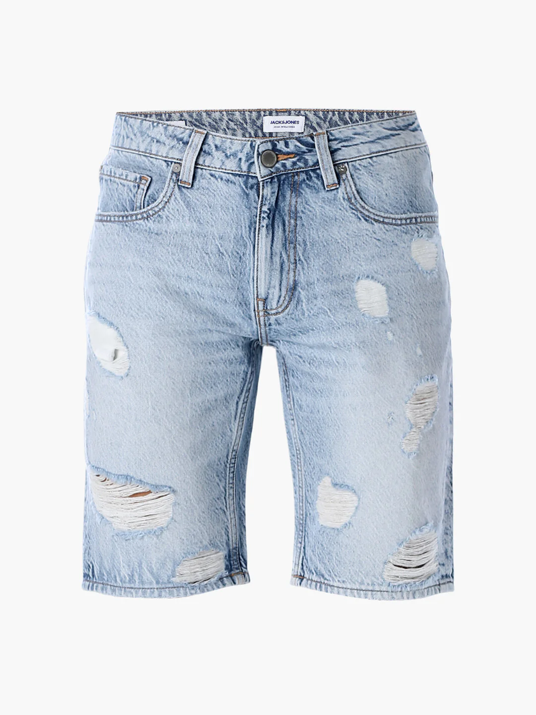 Blue Heavily Distressed Denim Shorts - Image 7