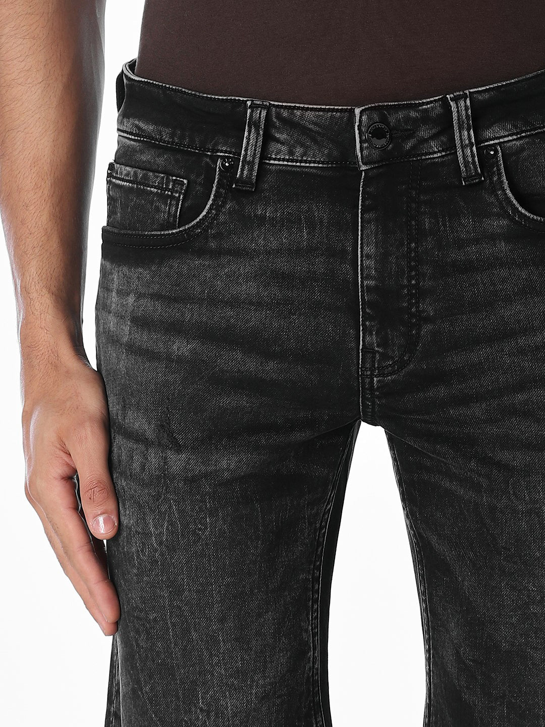 Black Washed 5 Pocket Denim Shorts - Image 4