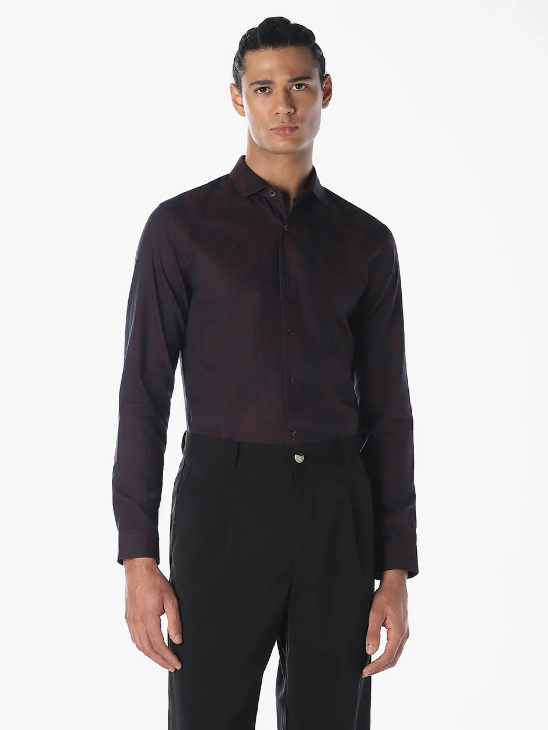 Dark Brown Jacquard Shirt - Image 2