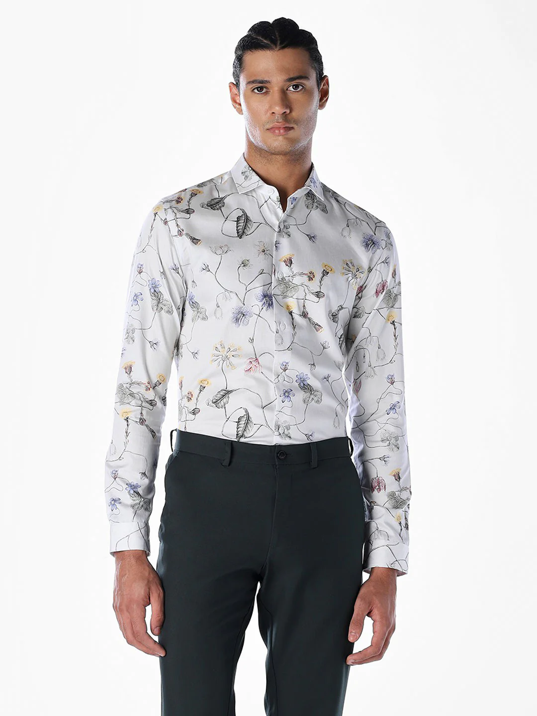 Floral Cotton Slim Fit Shirt - White - Image 2