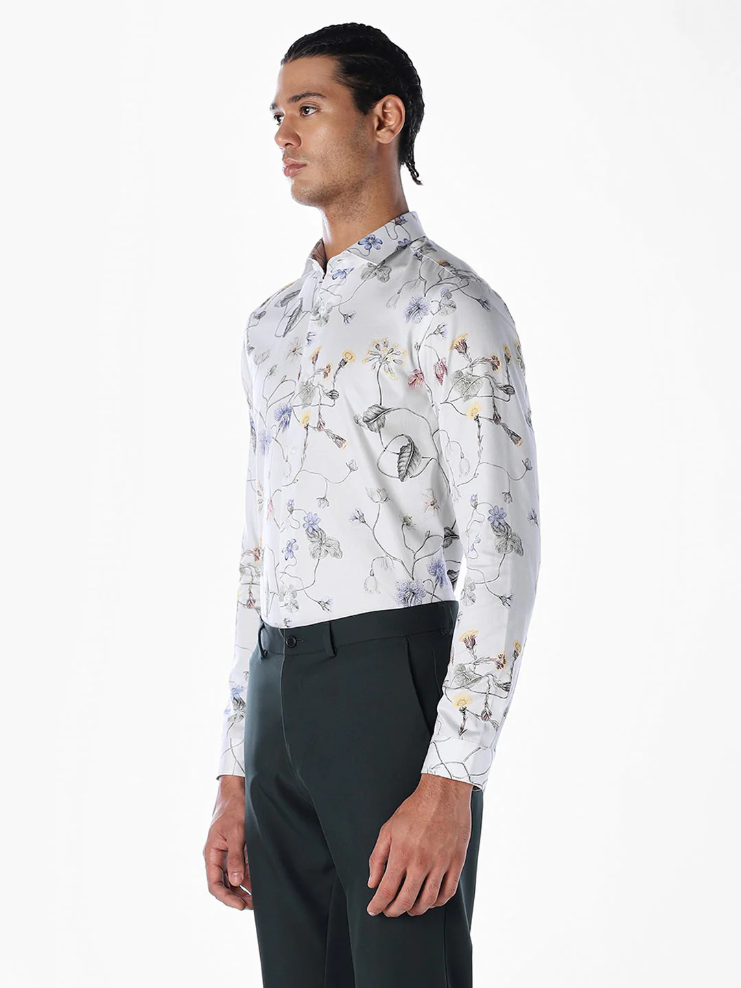 Floral Cotton Slim Fit Shirt - White - Image 3