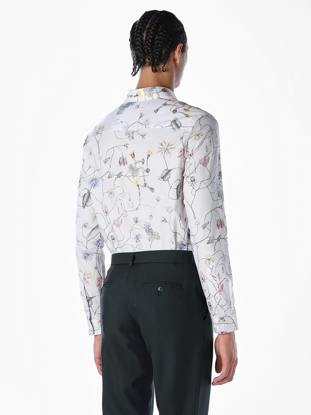 Floral Cotton Slim Fit Shirt - White - Image 4
