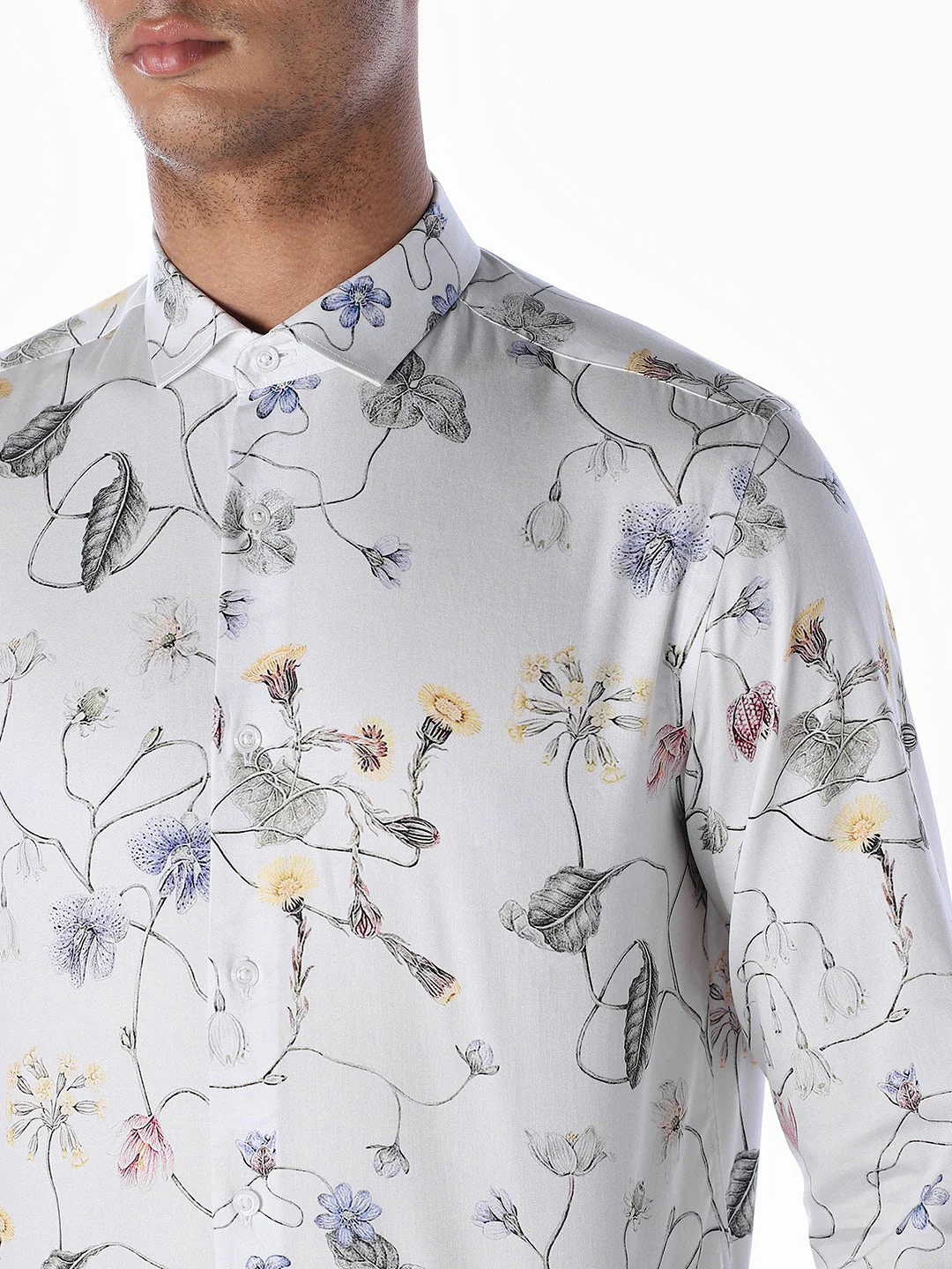 Floral Cotton Slim Fit Shirt - White - Image 5