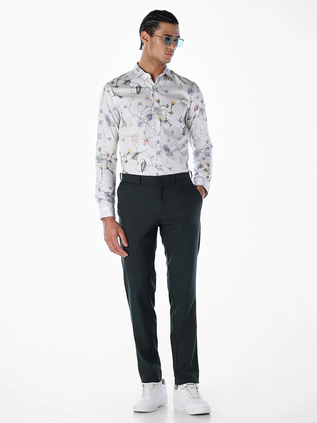 Floral Cotton Slim Fit Shirt - White - Image 6